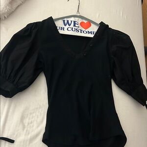 Ulla Johnson Black V-Neck Puff-Sleeve Blouse